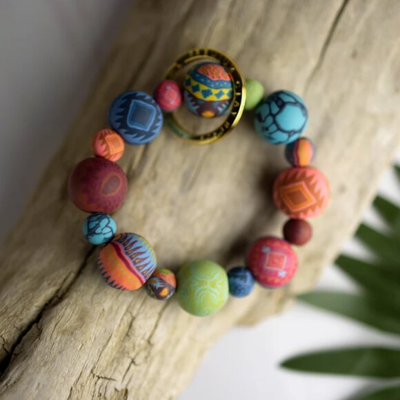 104 JILZARAH Handcrafted Polymer Clay Bead Bracelet Keychain Sedona Sky - Picture 2 of 2